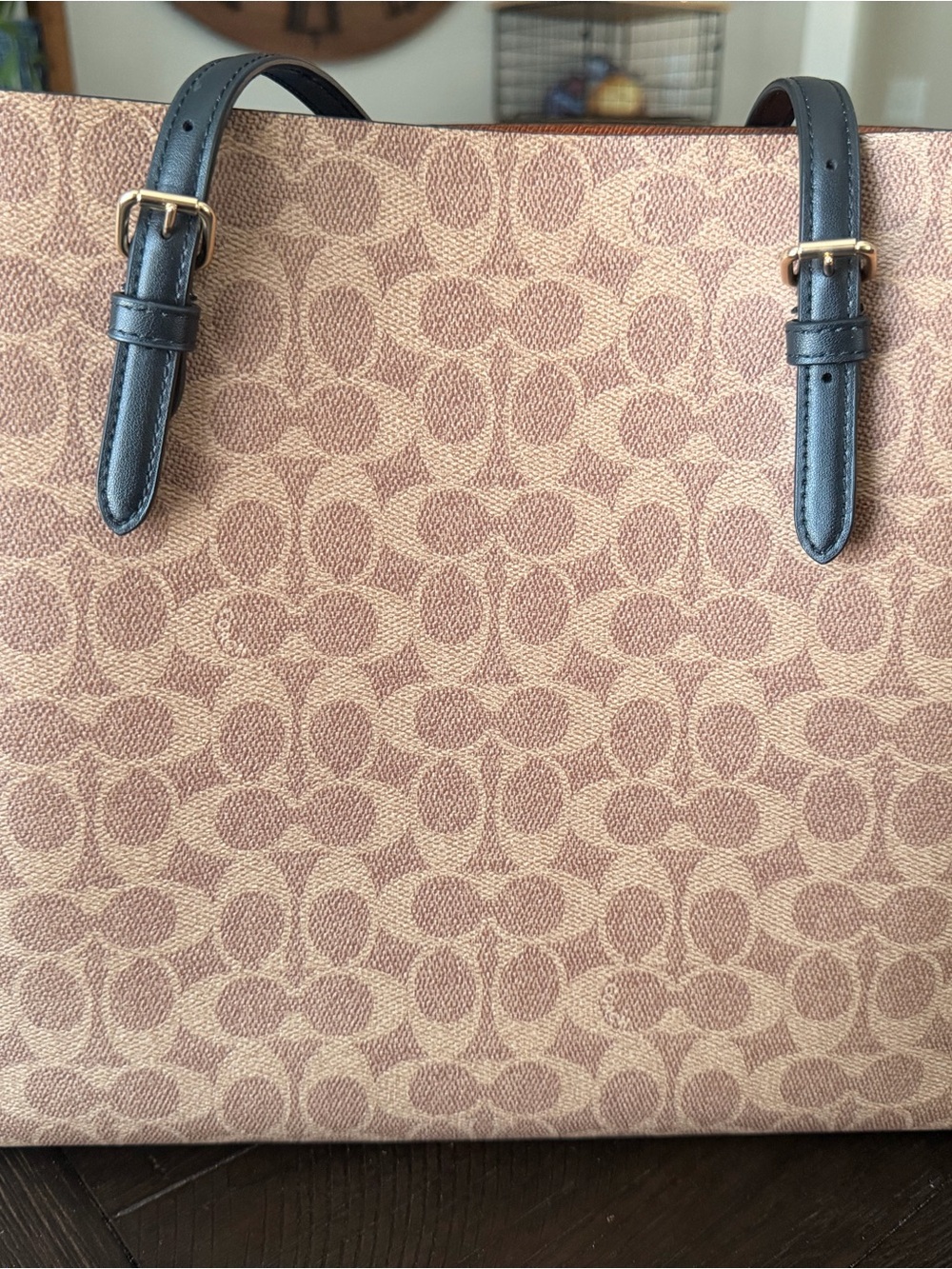 Coach Brown Signature Canvas Tote with Black Leather Handles - Picture 2 of 7